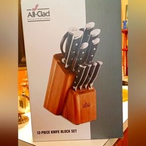 ALL-CLAD Black and Silver Knife Block Set with Stainless Steel Handles